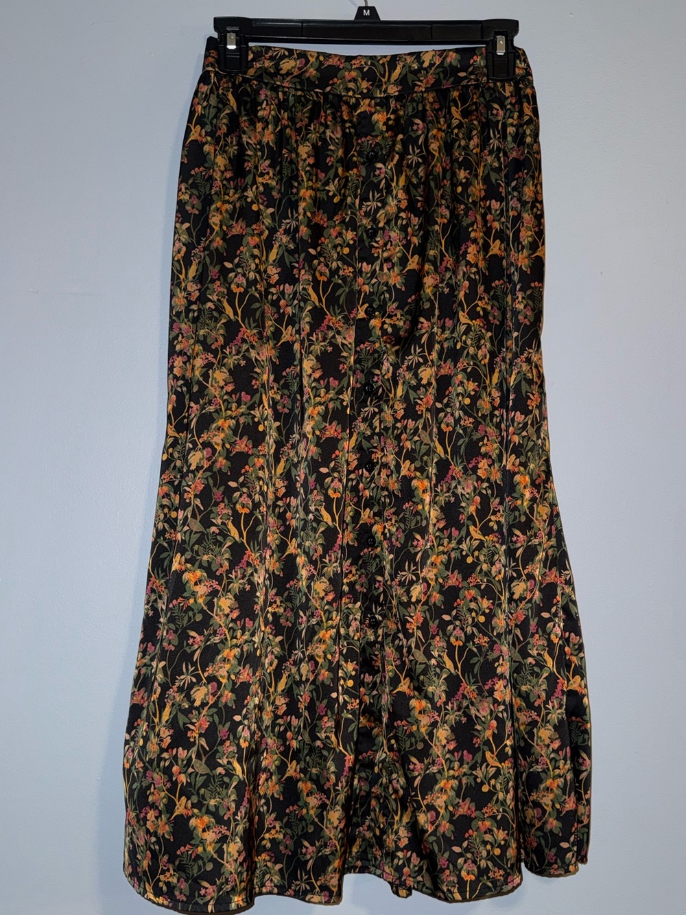 SHEIN Black Maxi Skirt with Pink and Yellow Floral Pattern